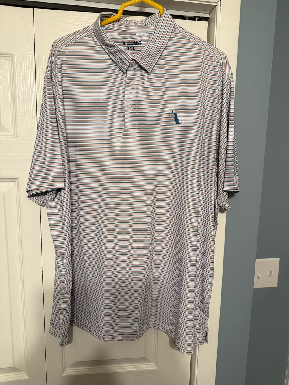 Local Boy Outfitters Men’s Classic Stripe Polo Shirt - Light Blue/White